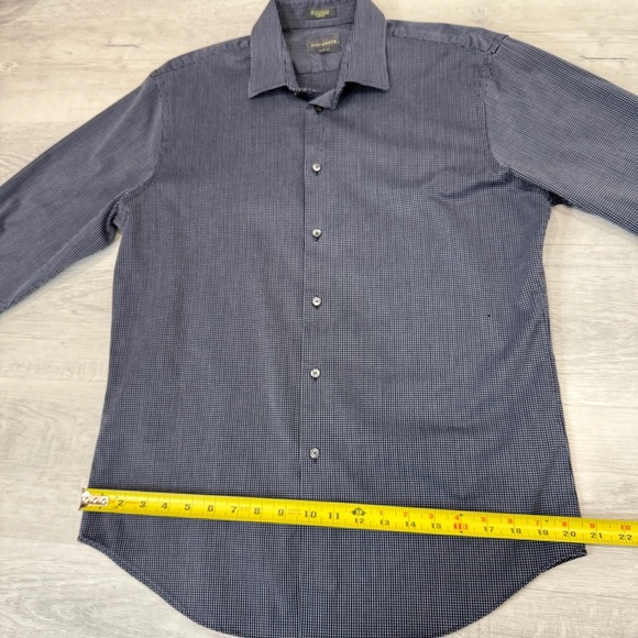 Calibrate Trim Fit Navy and White Checkered Men's Dress Shirt 16 - Picture 11 of 17